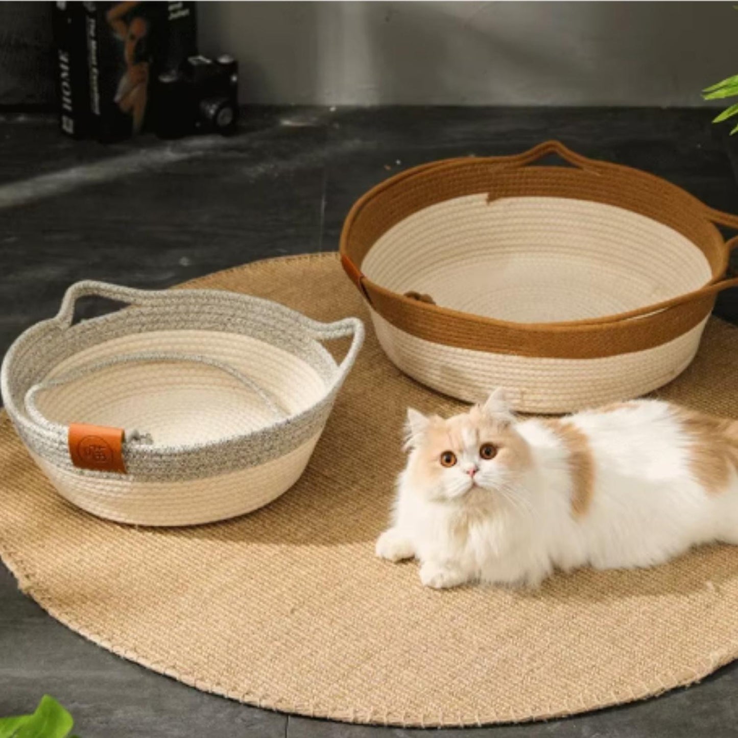 Cesta de algodón tejido para gatos